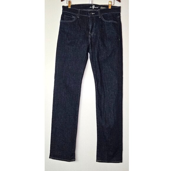 For All Mankind Slimmy Slim Straight Leg Light Stretch Jeans 32/32 Dark Wash - Picture 2 of 11